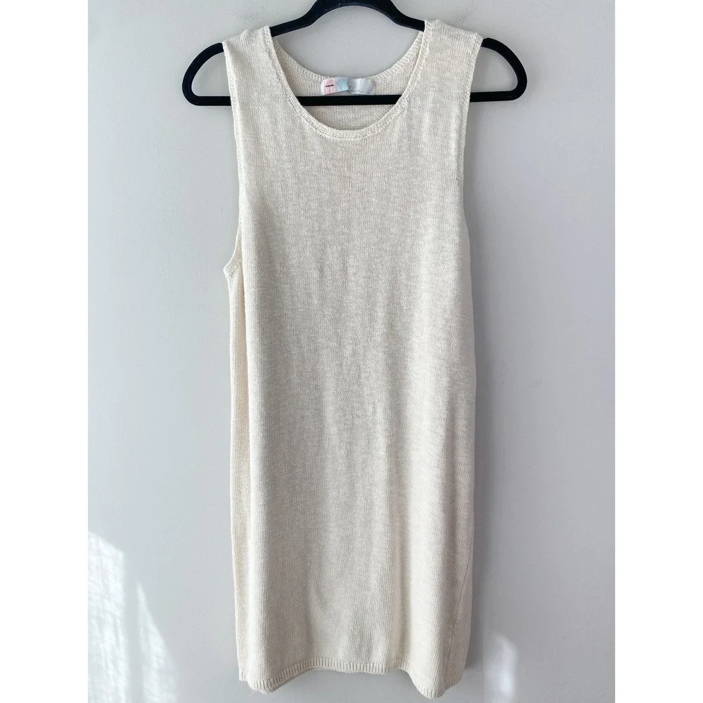 Free People Beach Nina Mini Dress L Cream Tank Sweater Knit Cotton Linen Coastal